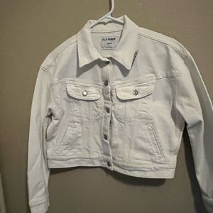 Old Navy cropped white denim jacket size petite small